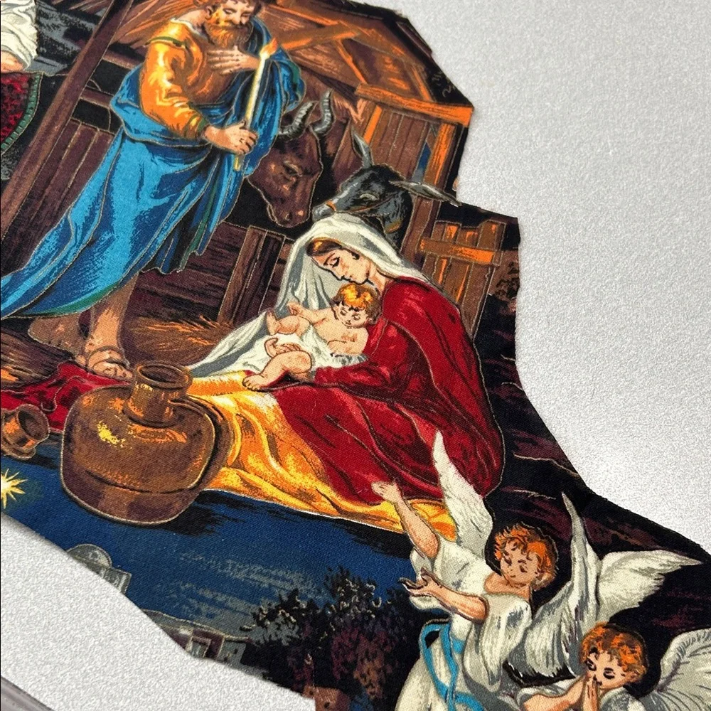 Set 3 pcs Appliqué Nativity Scene Vintage Die-Cut Illustration Red, Blue, Gold